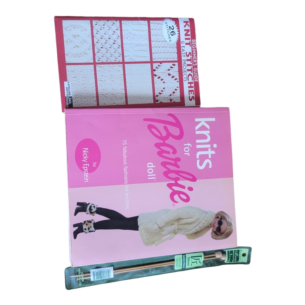 Bundle: 1 barbie knitting and 1 beginner book plus 9" no 1 takumi bamboo needles
